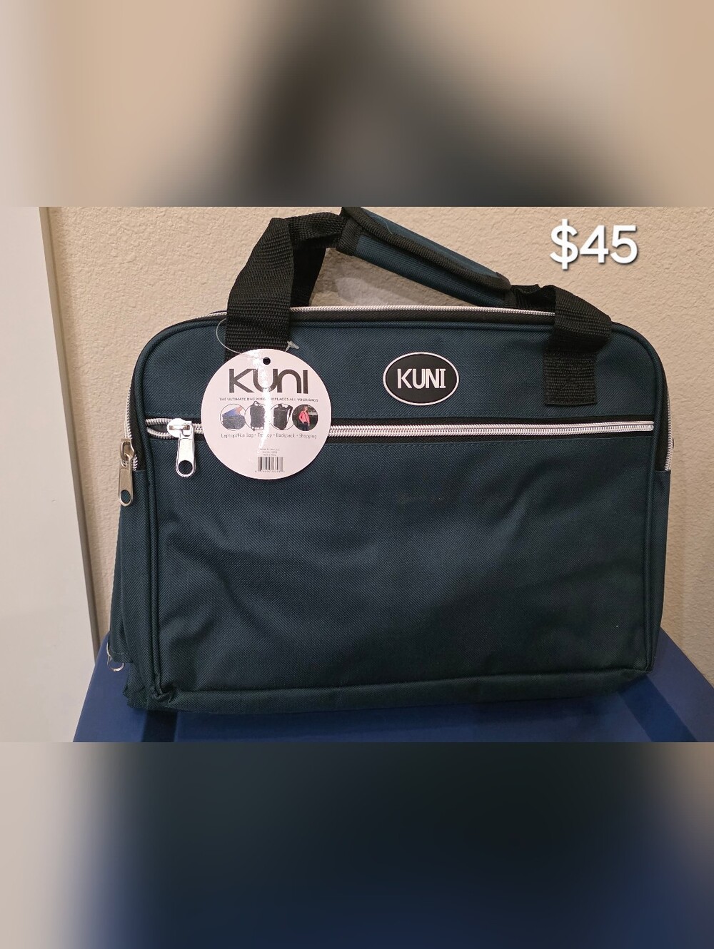 Men's Laptop Bag in Dark Teal with Front Zip Pocket